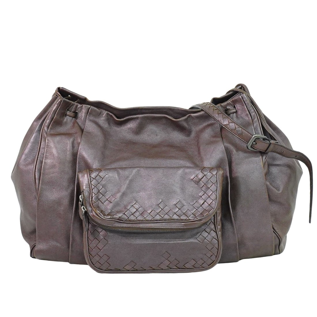 Brown Leather Intrecciato Shoulder Bag by Bottega Veneta: Brown Leather Intrecciato Shoulder Bag by Bottega Veneta This Bottega Veneta Intrecciato shoulder bag is crafted from brown leather and features the signature woven design. Designed for women, it offe