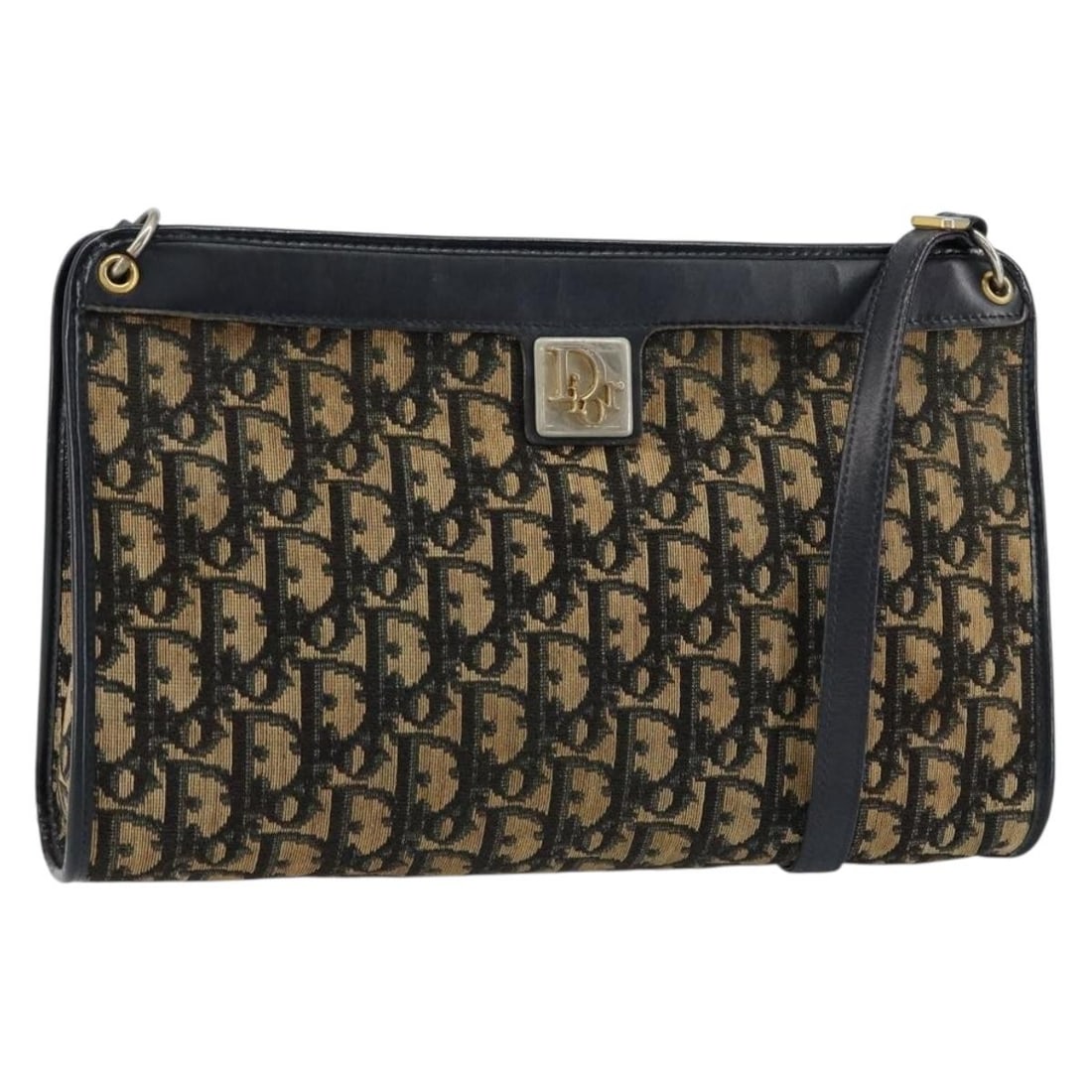 Navy Canvas Christian Dior Vintage Trotter Shoulder Purse: Navy Canvas Christian Dior Vintage Trotter Shoulder Purse This vintage Christian Dior Trotter shoulder bag features navy canvas construction with leather detailing. It shows signs of use including sur