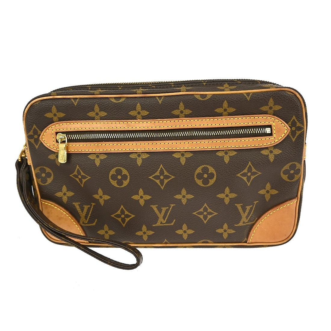 Louis Vuitton Marly Dragonne GM Monogram Leather Clutch Bag M51825: Louis Vuitton Marly Dragonne GM Monogram Leather Clutch Bag M51825 This Louis Vuitton Marly Dragonne GM clutch bag features the iconic monogram pattern on brown leather, complemented by a brown handle