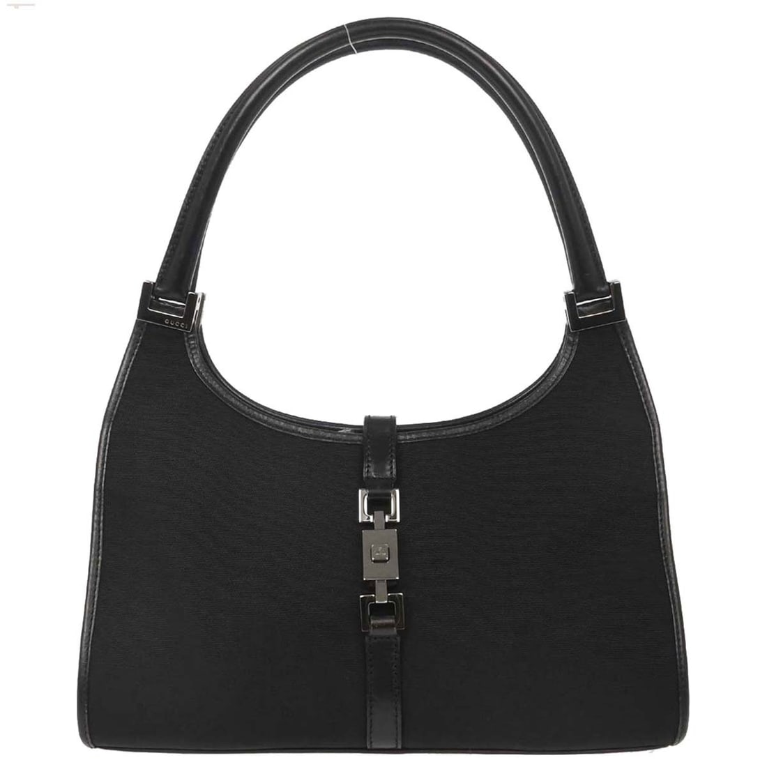 Gucci Jackie Medium Black Leather and Nylon Vintage Handbag 002.1068 001998: Gucci Jackie Medium Black Leather and Nylon Vintage Handbag 002.1068 001998 This vintage Gucci Jackie handbag features a black leather exterior and matching black lining. Designed in a medium size, th