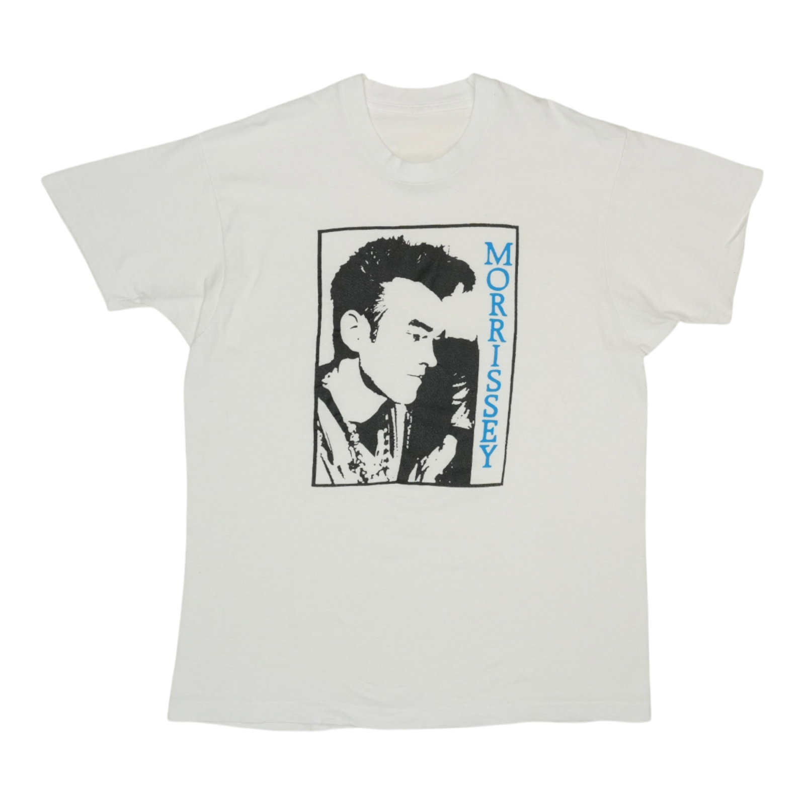 Vintage 1980s Morrissey White Poly Cotton Shirt: Vintage 1980s Morrissey White Poly Cotton Shirt This is an original vintage 1980s Morrissey shirt, not a modern reproduction. The shirt features no back graphics and is made from a 50/50 polyester and