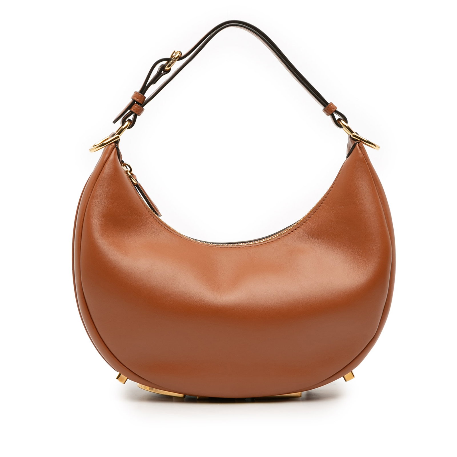 Fendi Small Leather Fendigraphy Hobo Bag Brown with Gold-tone Hardware: Fendi Small Leather Fendigraphy Hobo Bag Brown with Gold-tone Hardware Introducing the Small Leather Fendigraphy Hobo, a stylish and functional accessory crafted from high-quality leather. This hobo b
