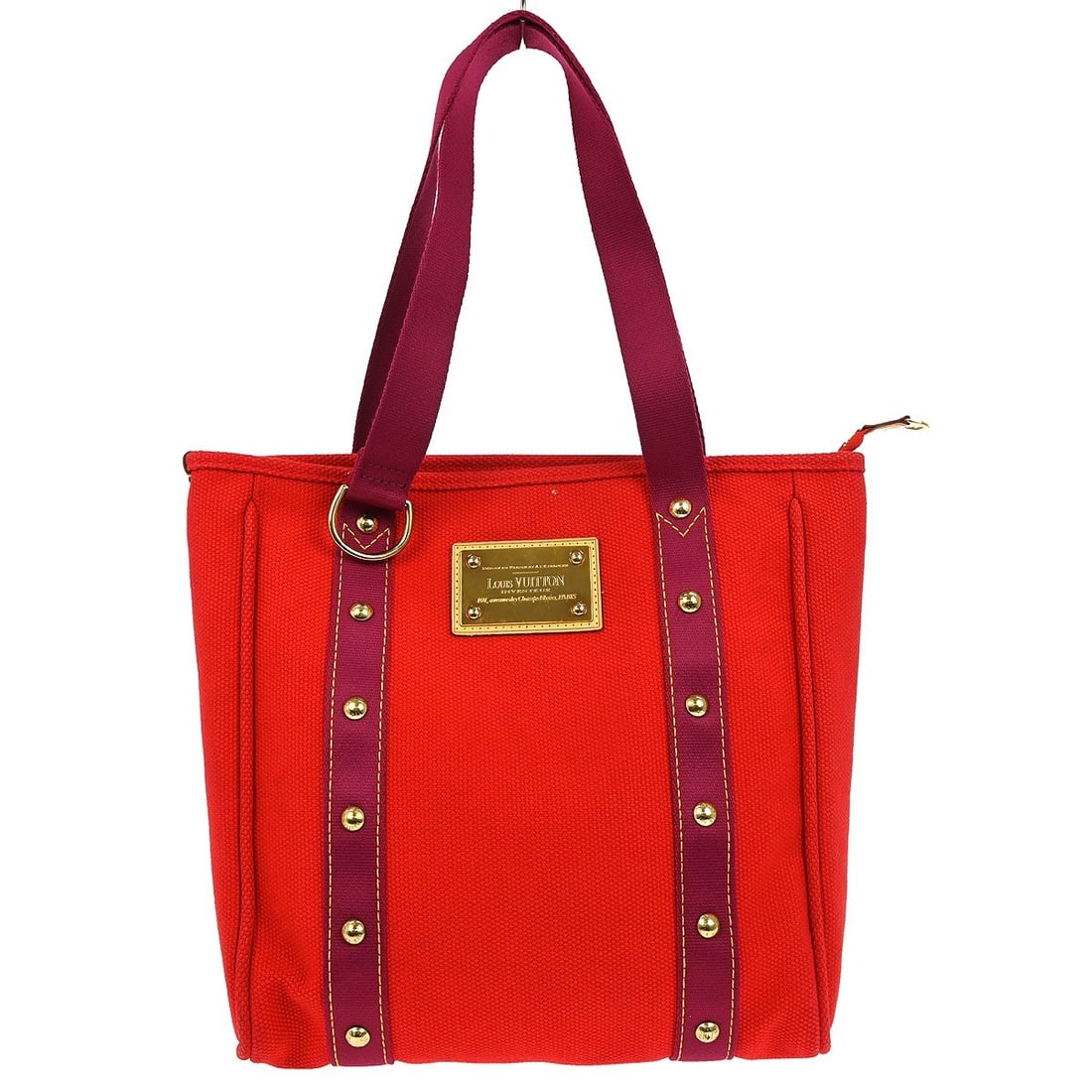 Louis Vuitton Antigua Cabas MM Red Purple Canvas Tote Bag: Louis Vuitton Antigua Cabas MM Red Purple Canvas Tote Bag This Louis Vuitton Antigua Cabas MM tote bag features a striking red canvas exterior complemented by purple double handles and a matching purp