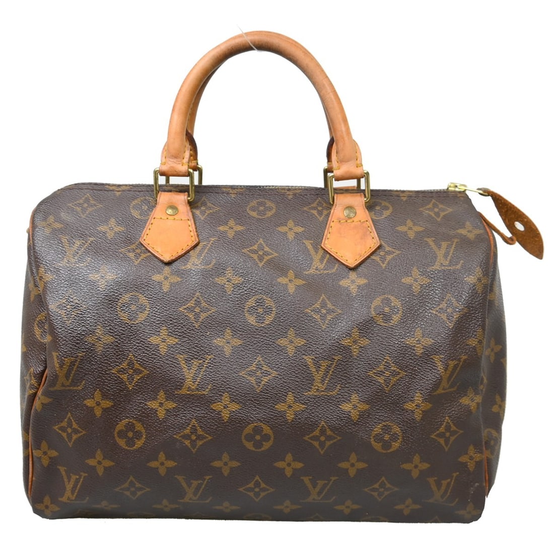 Louis Vuitton Speedy 30 Monogram Canvas Top Handle Bag: Louis Vuitton Speedy 30 Monogram Canvas Top Handle Bag This Louis Vuitton Speedy 30 handbag features the iconic monogram canvas with beige double leather handles and a zip closure. The satchel/top han