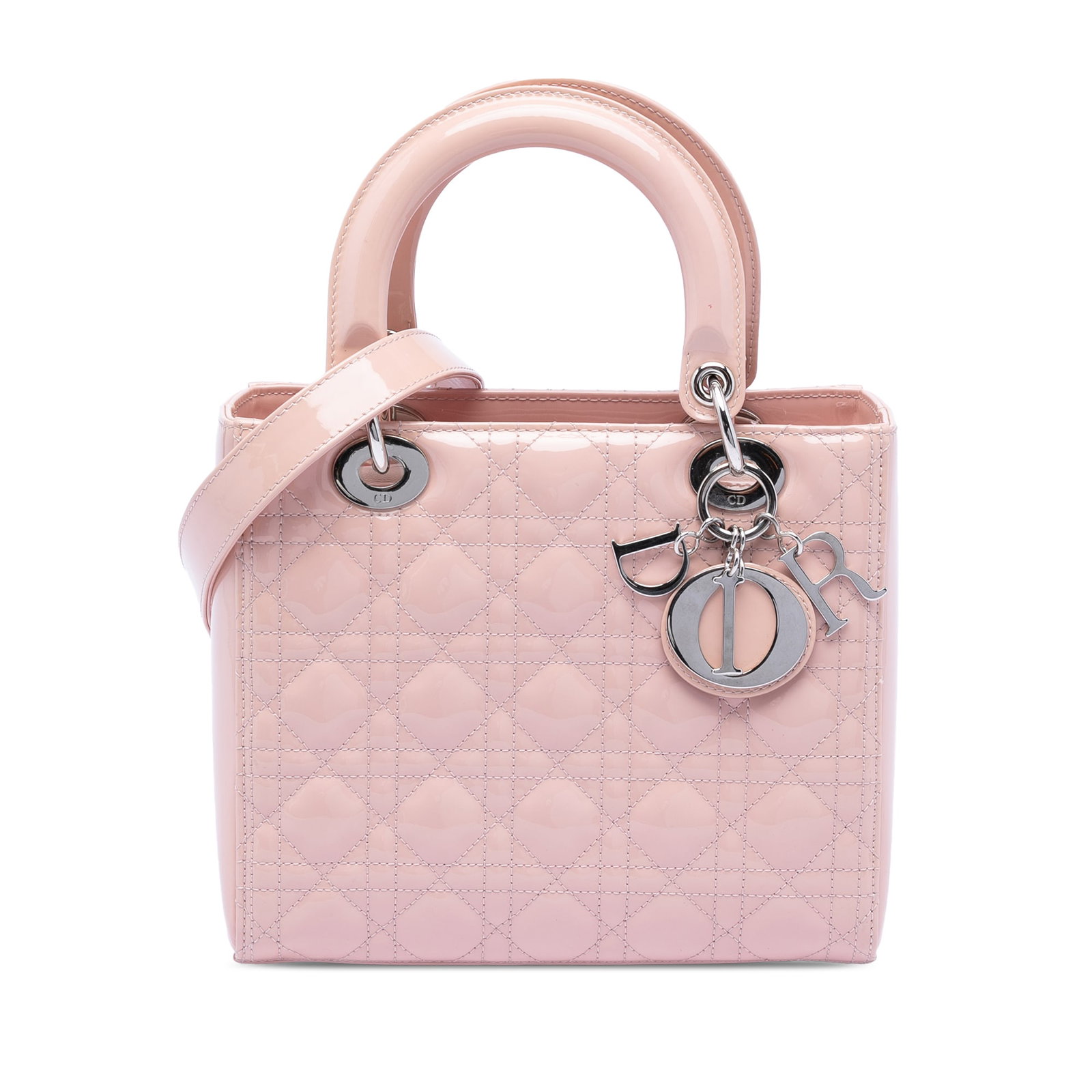 Dior Lady Dior Medium Pink Patent Leather Cannage Shoulder Bag (1 of 7)