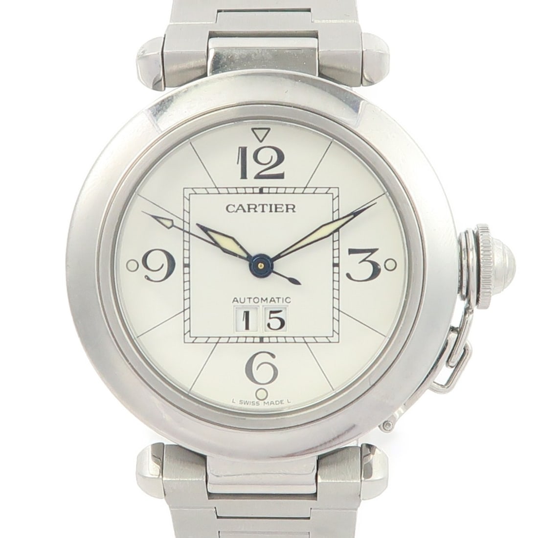 Cartier Pasha C Big Date Stainless Steel Automatic Women's Watch: Cartier Pasha C Big Date Stainless Steel Automatic Women's Watch This Cartier Pasha C Big Date Automatic Watch features a stainless steel case and band with a white dial, offering a refined and timele