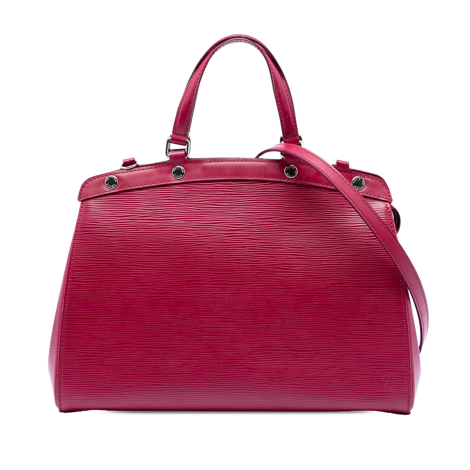 Pink Epi Leather Brea MM Shoulder Bag by Louis Vuitton: Pink Epi Leather Brea MM Shoulder Bag by Louis Vuitton The Louis Vuitton Epi Brea MM features a pink epi leather body with flat leather handles and a detachable, adjustable flat leather strap. The bag