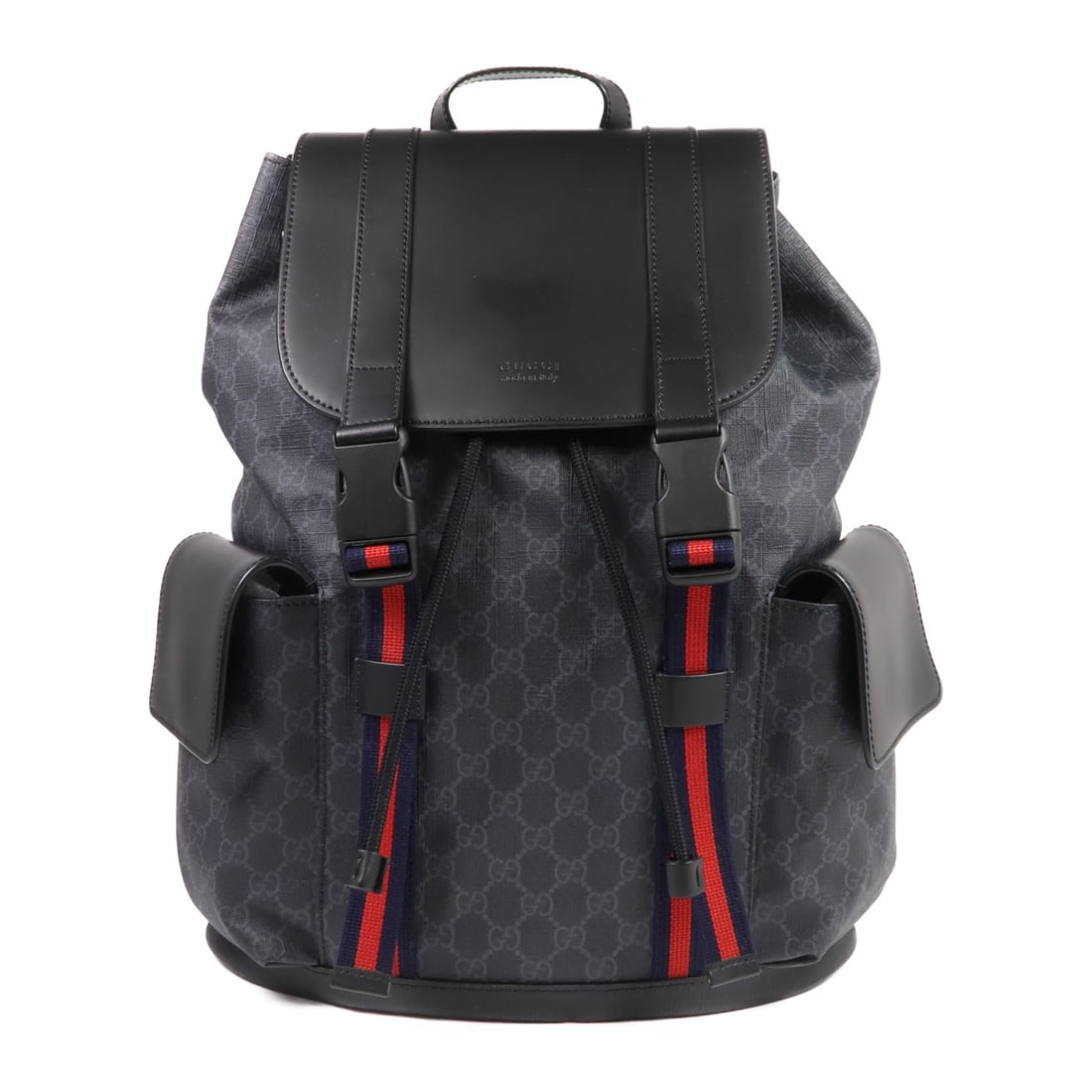 GUCCI GG Supreme Black Coated Canvas Rucksack Backpack 495563: GUCCI GG Supreme Black Coated Canvas Rucksack Backpack 495563 Elevate your style with this GUCCI SHW GG Supreme Backpack, a perfect blend of functionality and luxury. Crafted from durable PVC coated c