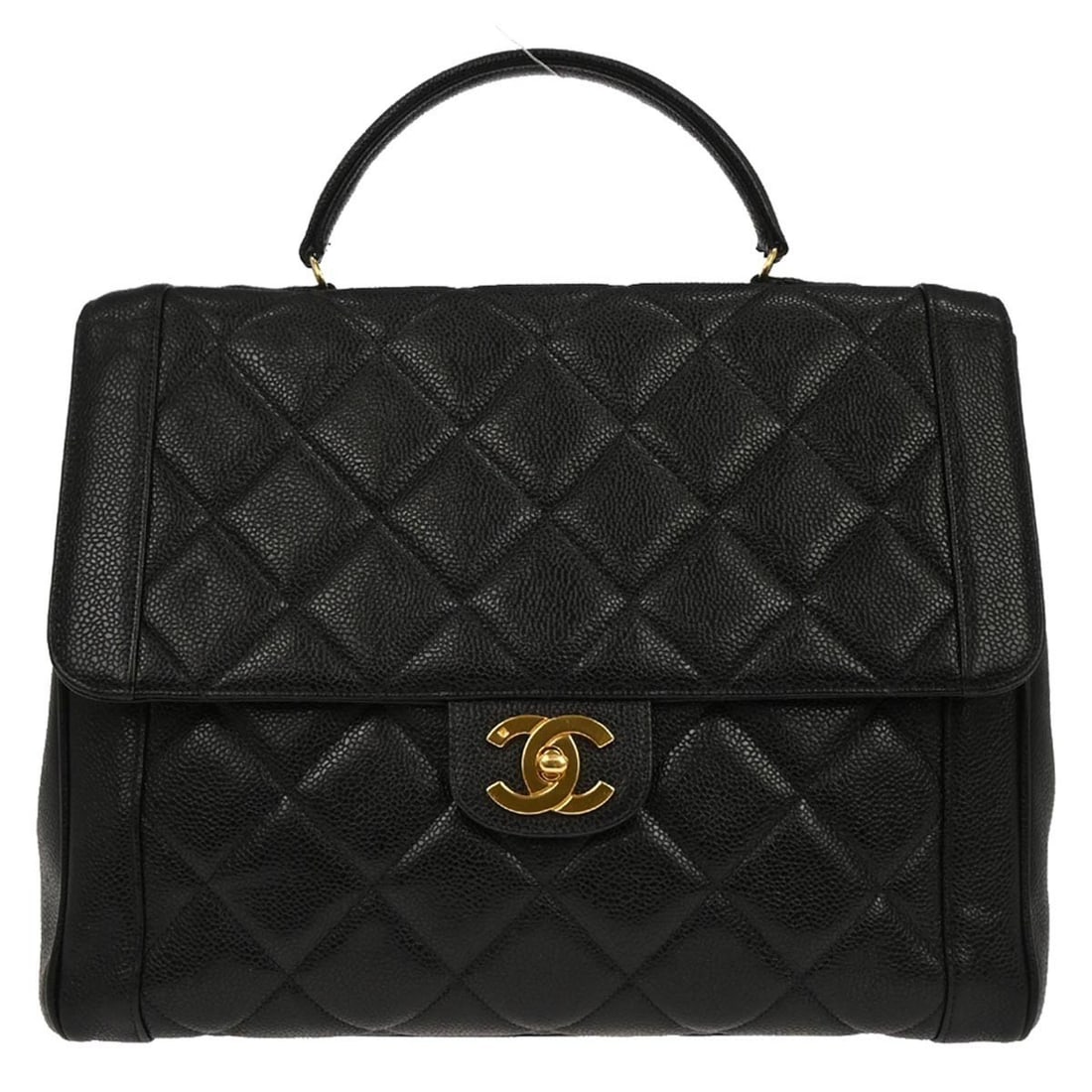 CHANEL Caviar Black Leather Medium Satchel Top Handle Bag: CHANEL Caviar Black Leather Medium Satchel Top Handle Bag This Chanel top handle handbag is crafted from durable black caviar skin leather and features a medium-sized satchel silhouette. The bag is de