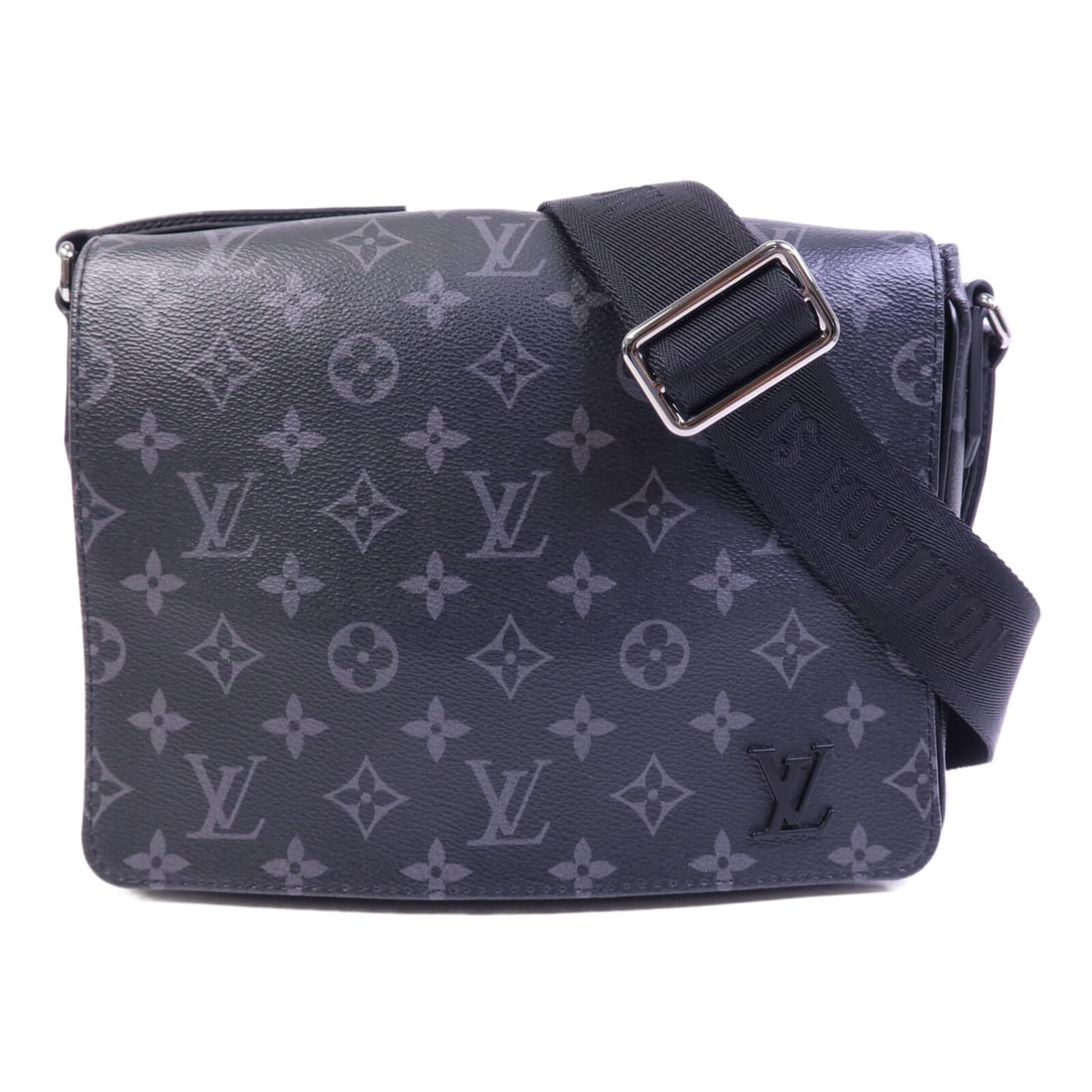 Louis Vuitton District PM Monogram Eclipse Black Shoulder Bag M46255: Louis Vuitton District PM Monogram Eclipse Black Shoulder Bag M46255 This Louis Vuitton District PM shoulder bag features the iconic Monogram Eclipse pattern in black PVC coated canvas. Designed for w
