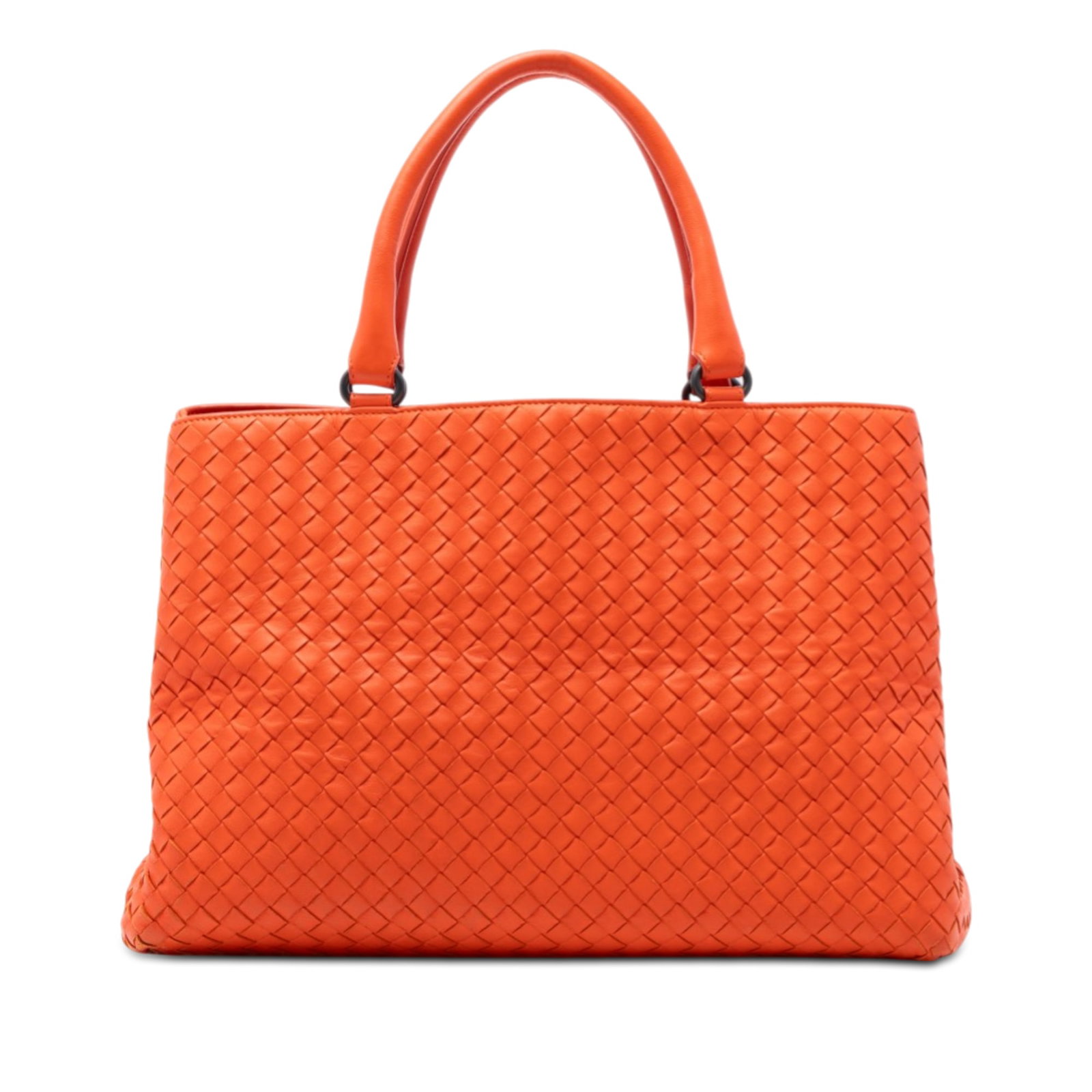 Bottega Veneta Milano Tote Woven Nappa Leather Orange Handbag: Bottega Veneta Milano Tote Woven Nappa Leather Orange Handbag This Bottega Veneta Nappa Intrecciato Milano Tote features a woven nappa leather exterior in orange, rolled leather handles, an open top w