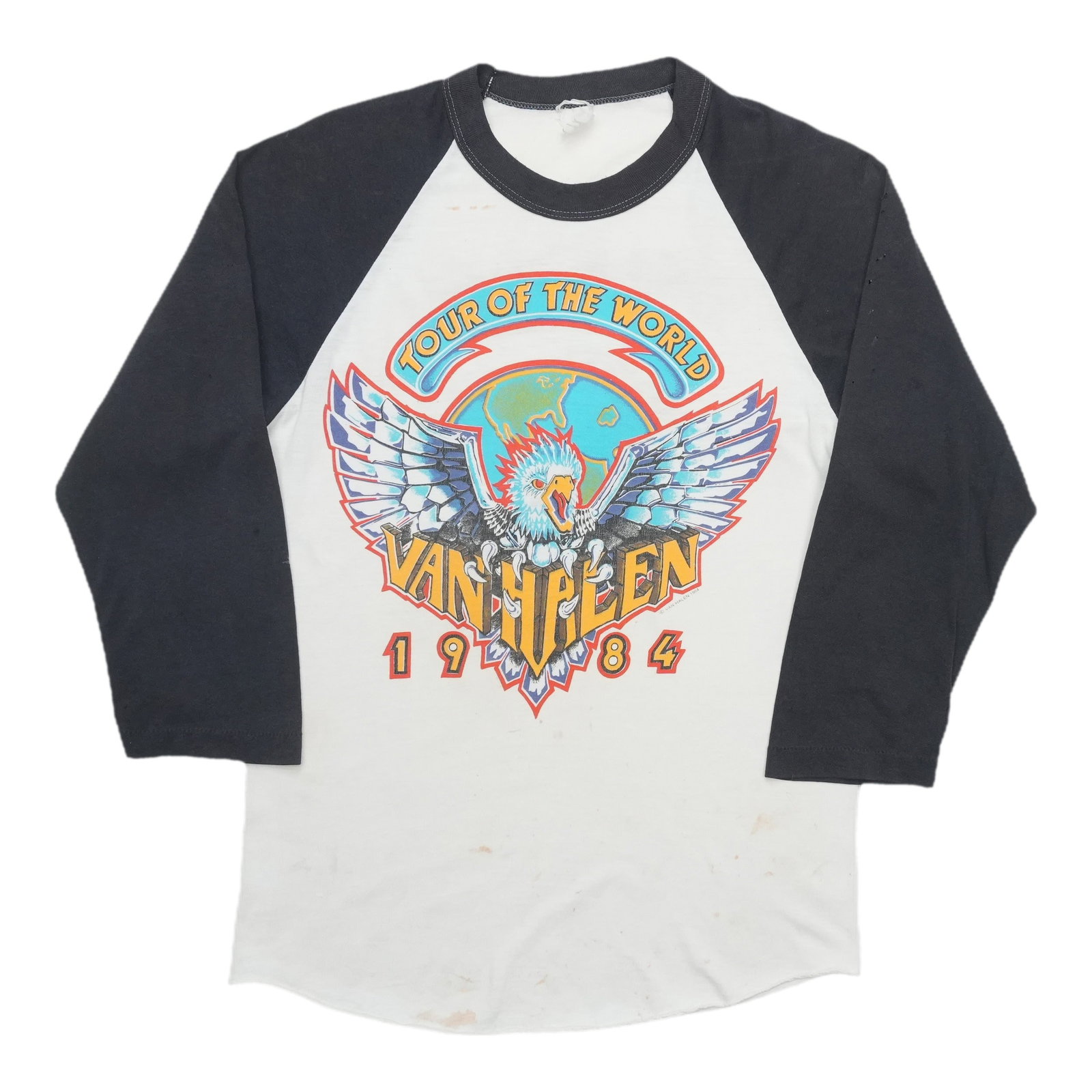 Vintage 1984 Van Halen Tour Jersey Poly Cotton White Shirt: Vintage 1984 Van Halen Tour Jersey Poly Cotton White Shirt This is an original vintage 1984 Van Halen Tour of the World jersey shirt, featuring both front and back graphics. Made from a 50/50 poly/cot