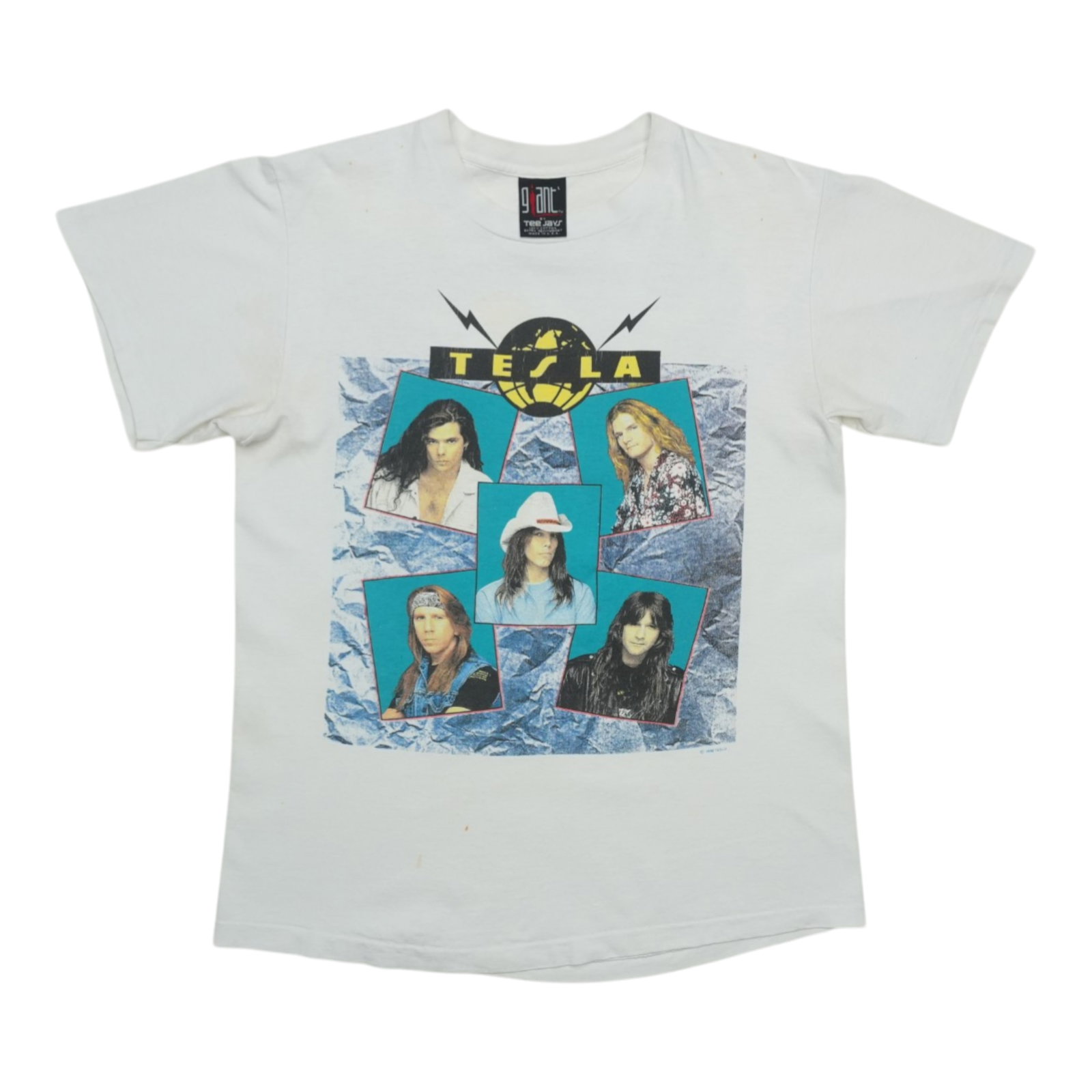 Vintage 1992 Tesla Band White Cotton Graphic T-Shirt Size Large (1 of 11)