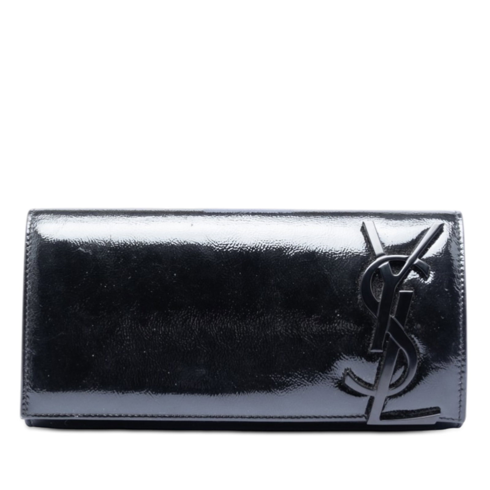 Saint Laurent Black Patent Leather Smoking Clutch Bag: Saint Laurent Black Patent Leather Smoking Clutch Bag This Saint Laurent Patent Smoking Clutch features a patent leather exterior in black, a front flap with magnetic closures, and an interior slip po