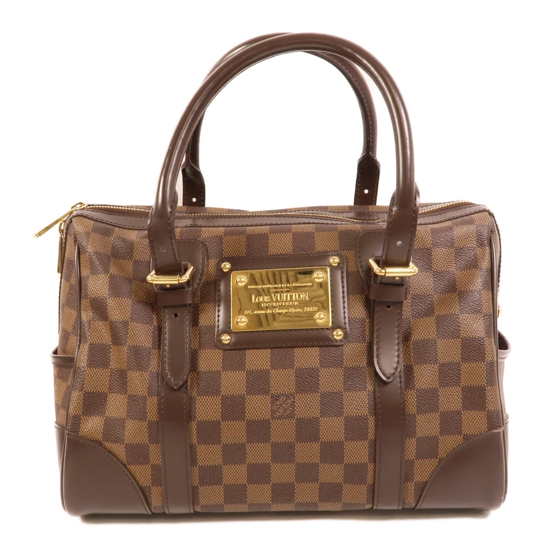 Louis Vuitton Damier Berkeley Brown GHW Handbag: Louis Vuitton Damier Berkeley Brown GHW Handbag This Louis Vuitton Berkeley handbag features the signature Damier pattern in brown and is crafted from PVC coated canvas. Designed for women, it offers 