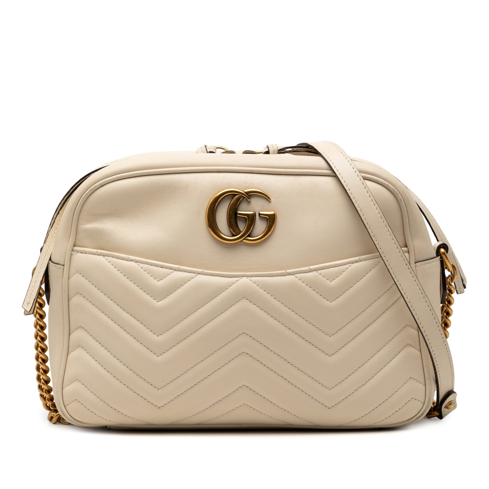 Gucci GG Marmont Matelasse Brown Quilted Leather Crossbody Bag: Gucci GG Marmont Matelasse Brown Quilted Leather Crossbody Bag This Gucci GG Marmont Matelasse Leather Crossbody bag features a quilted leather exterior in brown, a chain link strap with a leather gua