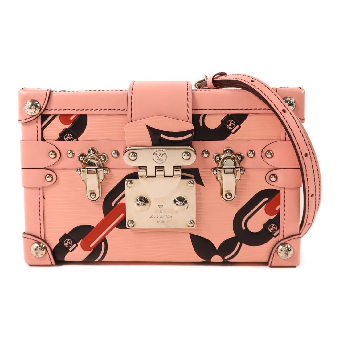 Louis Vuitton Petite Malle Pink Calfskin Shoulder Bag with Silver Hardware: Louis Vuitton Petite Malle Pink Calfskin Shoulder Bag with Silver Hardware This Louis Vuitton Petite Malle shoulder bag features a pink Epi leather exterior crafted from calfskin and is accented with 