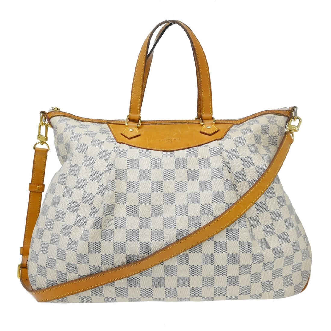 Louis Vuitton Damier Azur Siracusa GM Crossbody Bag: Louis Vuitton Damier Azur Siracusa GM Crossbody Bag This Louis Vuitton Damier Azur Siracusa GM bag features a spacious large size with a crossbody strap design. Crafted from Damier Azur canvas with le