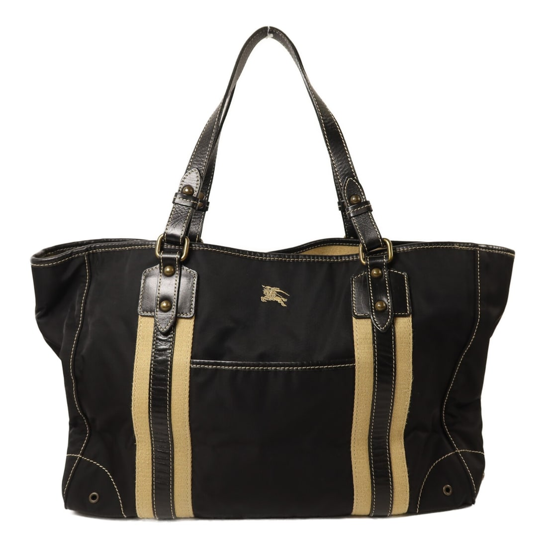 Black and Beige Nylon Women's Handbag by Burberry: Black and Beige Nylon Women's Handbag by Burberry This Burberry handbag features a classic black nylon exterior with beige accents, offering both style and durability. Designed for women, it provides 