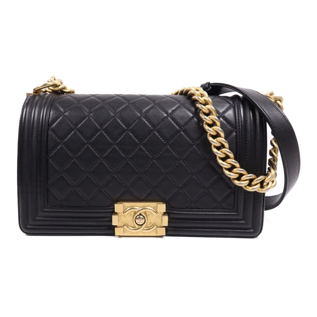 CHANEL Boy 25 Shoulder Bag Black Lambskin GHW: CHANEL Boy 25 Shoulder Bag Black Lambskin GHW Elevate your style with this CHANEL Boy 25 Chain Shoulder Bag, crafted from luxurious lambskin leather in a classic black hue. This shoulder bag features 