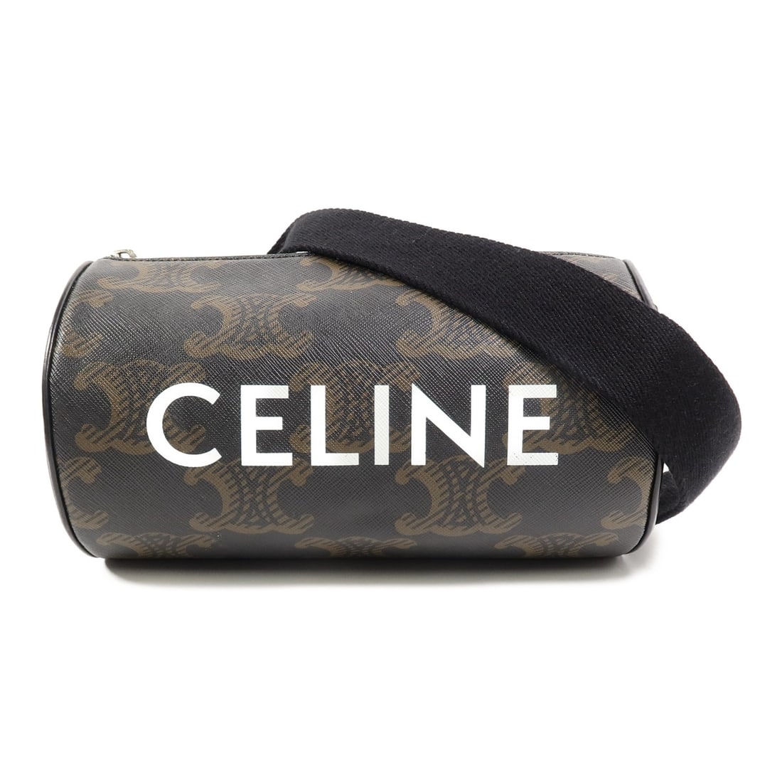 CELINE Cylinder Shoulder Bag PVC Coated Canvas Brown: CELINE Cylinder Shoulder Bag PVC Coated Canvas Brown This CELINE shoulder bag features a distinctive cylinder shape and is crafted from durable PVC coated canvas in brown with black accents. Designed 