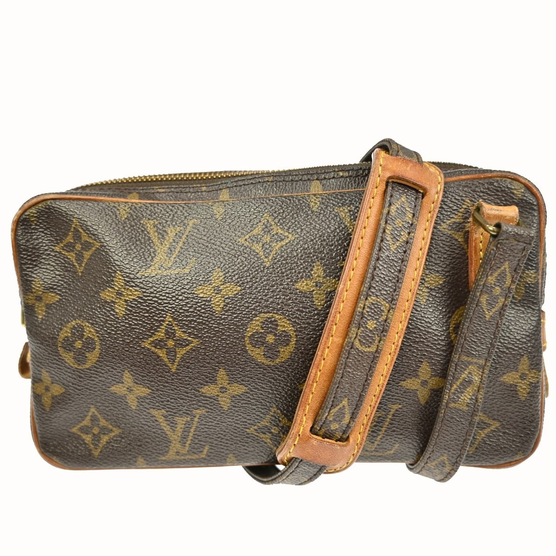 Louis Vuitton Marly Bandouliere Mini Monogram Leather Crossbody Bag M51828: Louis Vuitton Marly Bandouliere Mini Monogram Leather Crossbody Bag M51828 This Louis Vuitton Marly Bandouliere shoulder bag features the iconic monogram pattern on brown leather with a canvas lining.