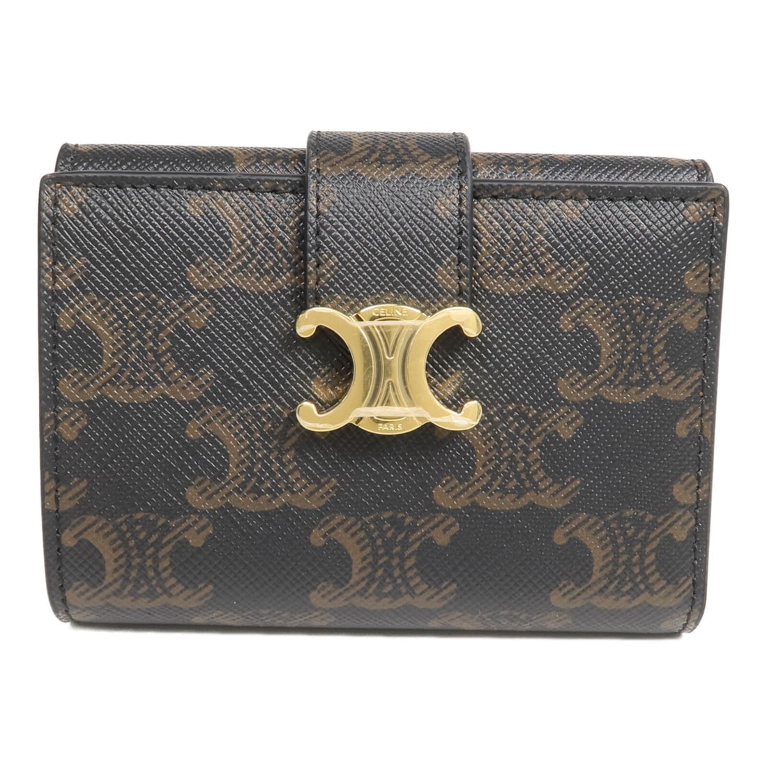 CELINE Nino Brown Coated Canvas Tri Fold Wallet GHW: CELINE Nino Brown Coated Canvas Tri Fold Wallet GHW This CELINE tri-fold wallet features a fine strap design and is crafted from durable PVC coated canvas in a classic brown color. Designed for women,