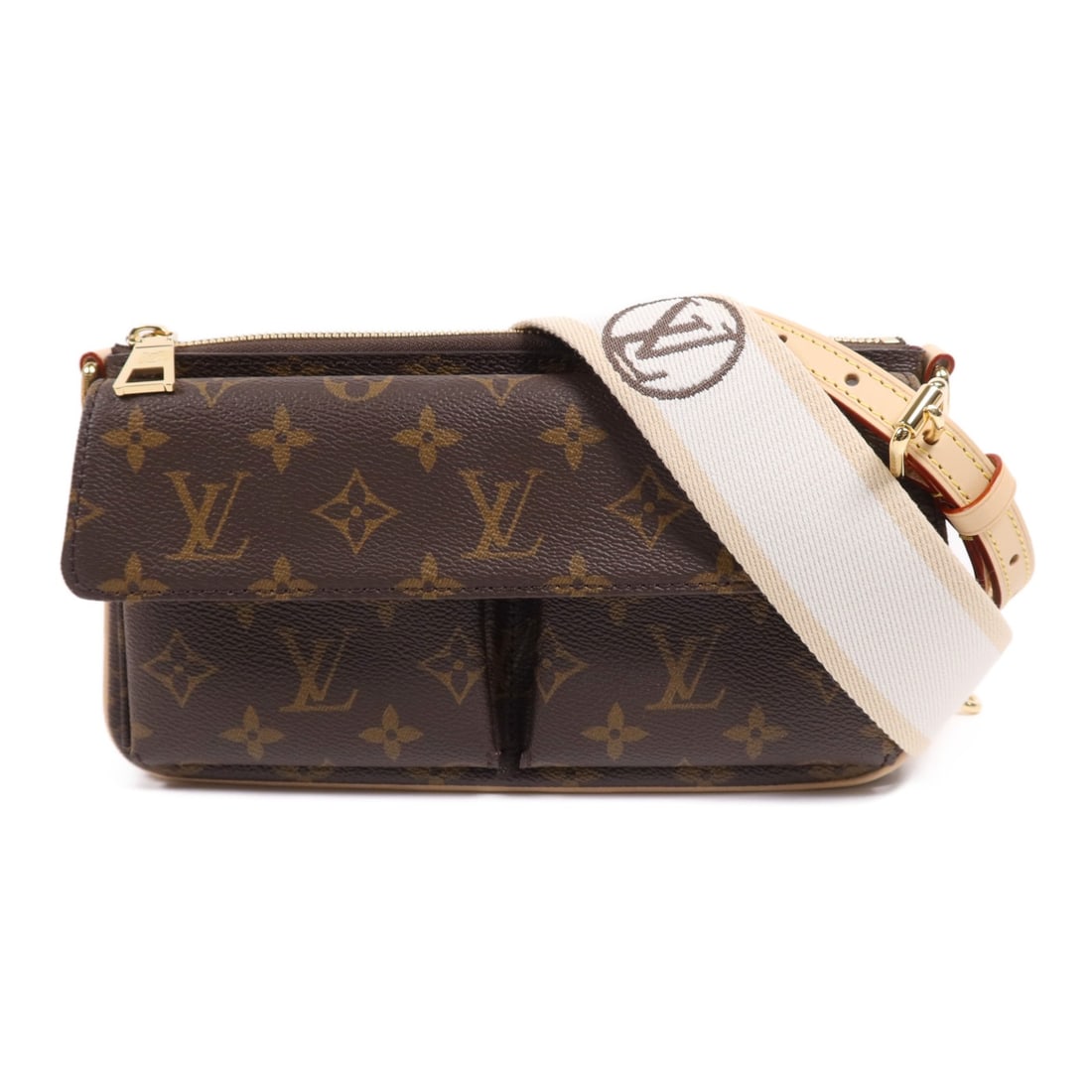 LOUIS VUITTON Monogram 2 Way Shoulder Bag Brown GHW: LOUIS VUITTON Monogram 2 Way Shoulder Bag Brown GHW This Louis Vuitton 2-way Shoulder Bag is crafted from durable PVC coated canvas, showcasing a classic brown monogram design. The bag features a comp