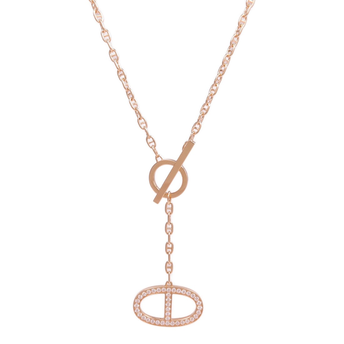 Hermes Chaine d'Ancre Diamond Rose Gold Necklace: Hermes Chaine d'Ancre Diamond Rose Gold Necklace This HERMES Chaine D'ancre Contour pendant necklace features 18K pink (rose) gold and is accented with a diamond. Designed for women, it showcases refi