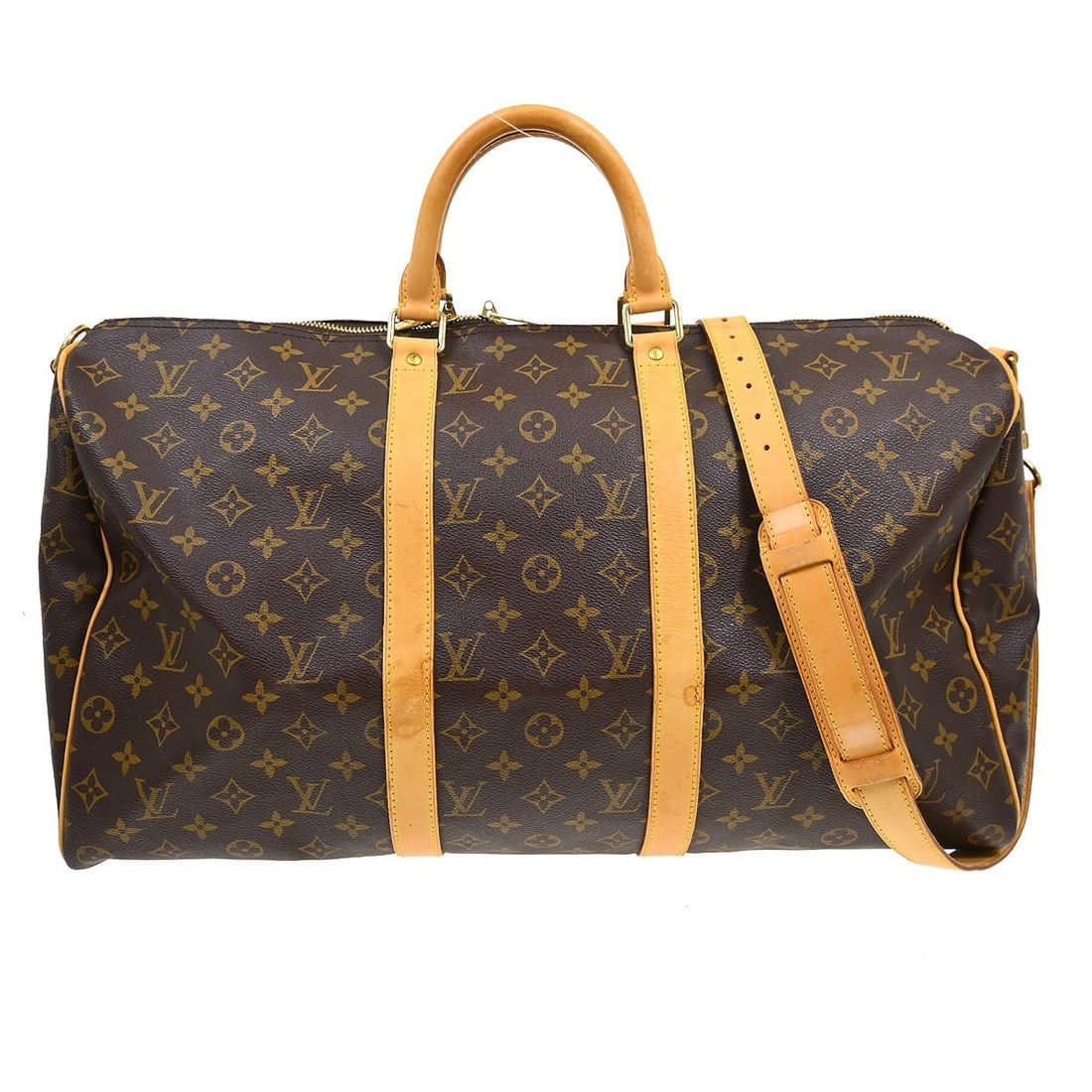 Louis Vuitton Monogram Keepall Bandouliere 50 Brown Canvas Handbag: Louis Vuitton Monogram Keepall Bandouliere 50 Brown Canvas Handbag This Louis Vuitton Keepall Bandouliere 50 is a large vintage handbag crafted from signature monogram canvas with beige leather handle