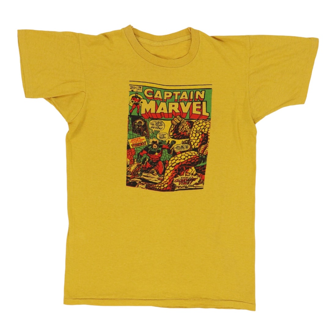 Vintage 1970s Captain Marvel Yellow Cotton Comic Graphic Shirt (1 of 3)
