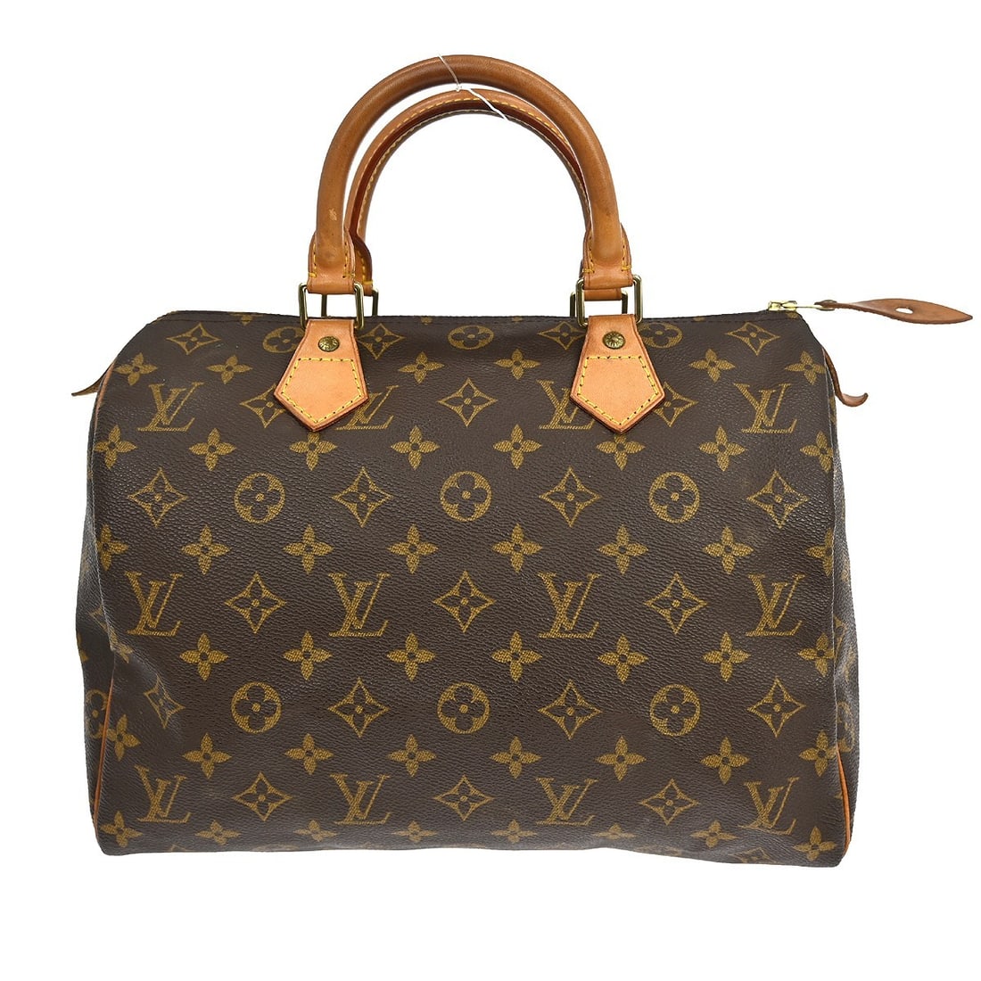 Louis Vuitton Speedy 30 Monogram Canvas Satchel M41526: Louis Vuitton Speedy 30 Monogram Canvas Satchel M41526 This Louis Vuitton Speedy 30 handbag features the iconic monogram canvas and is designed with double beige leather handles. The bag is vintage an