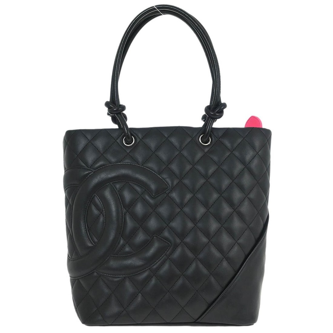 Chanel Cambon Ligne Black Quilted Calfskin Tote with Silver Hardware: Chanel Cambon Ligne Black Quilted Calfskin Tote with Silver Hardware This Chanel Cambon Ligne tote handbag features a black calfskin leather exterior with a signature quilted matelasse pattern and dou