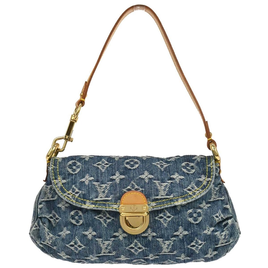 Blue Monogram Denim Mini Pleaty Bag by Louis Vuitton: Blue Monogram Denim Mini Pleaty Bag by Louis Vuitton This Louis Vuitton Blue Monogram Denim Mini Pleaty Handbag features a distinctive monogram pattern on denim canvas with leather accents. Designed w