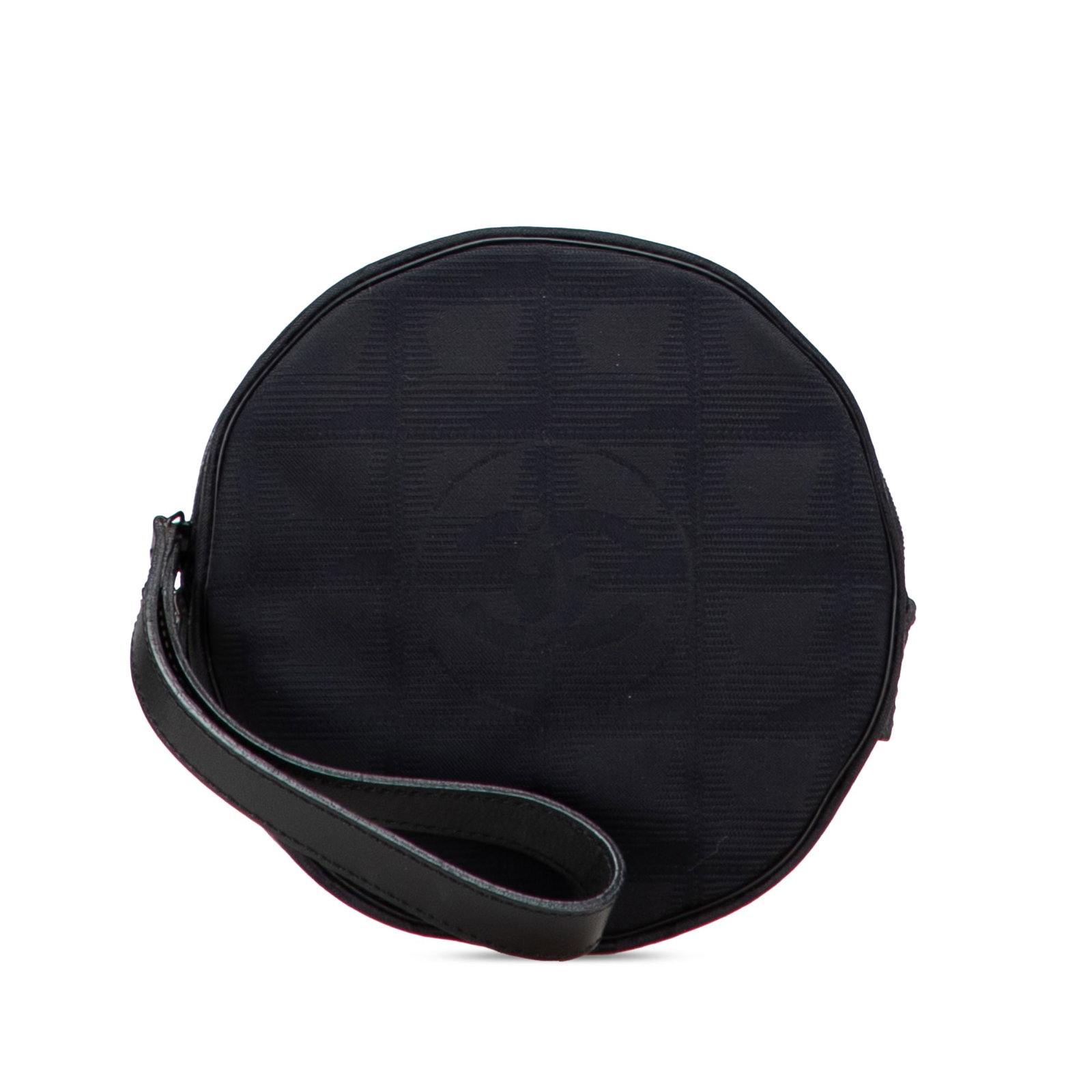 Chanel New Travel Line Black Nylon Round Pouch with Leather Strap: Chanel New Travel Line Black Nylon Round Pouch with Leather Strap Discover the Chanel New Travel Line Nylon Round Pouch, a stylish and practical accessory for your essentials. This pouch features a du