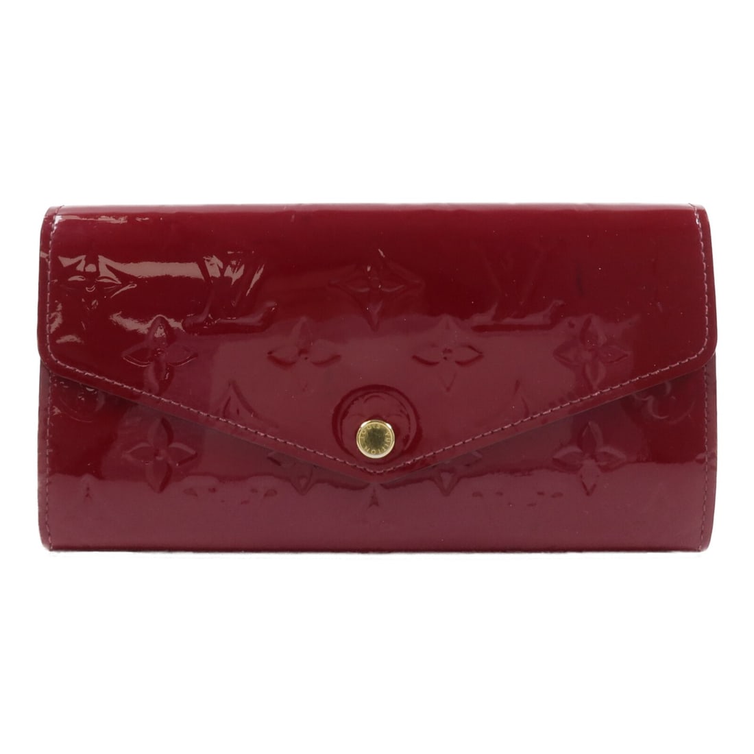 Louis Vuitton Monogram Vernis Red Bifold Wallet GHW: Louis Vuitton Monogram Vernis Red Bifold Wallet GHW This Louis Vuitton long bifold wallet features the Monogram Vernis design in a striking red patent leather. Crafted in France, the wallet is designe