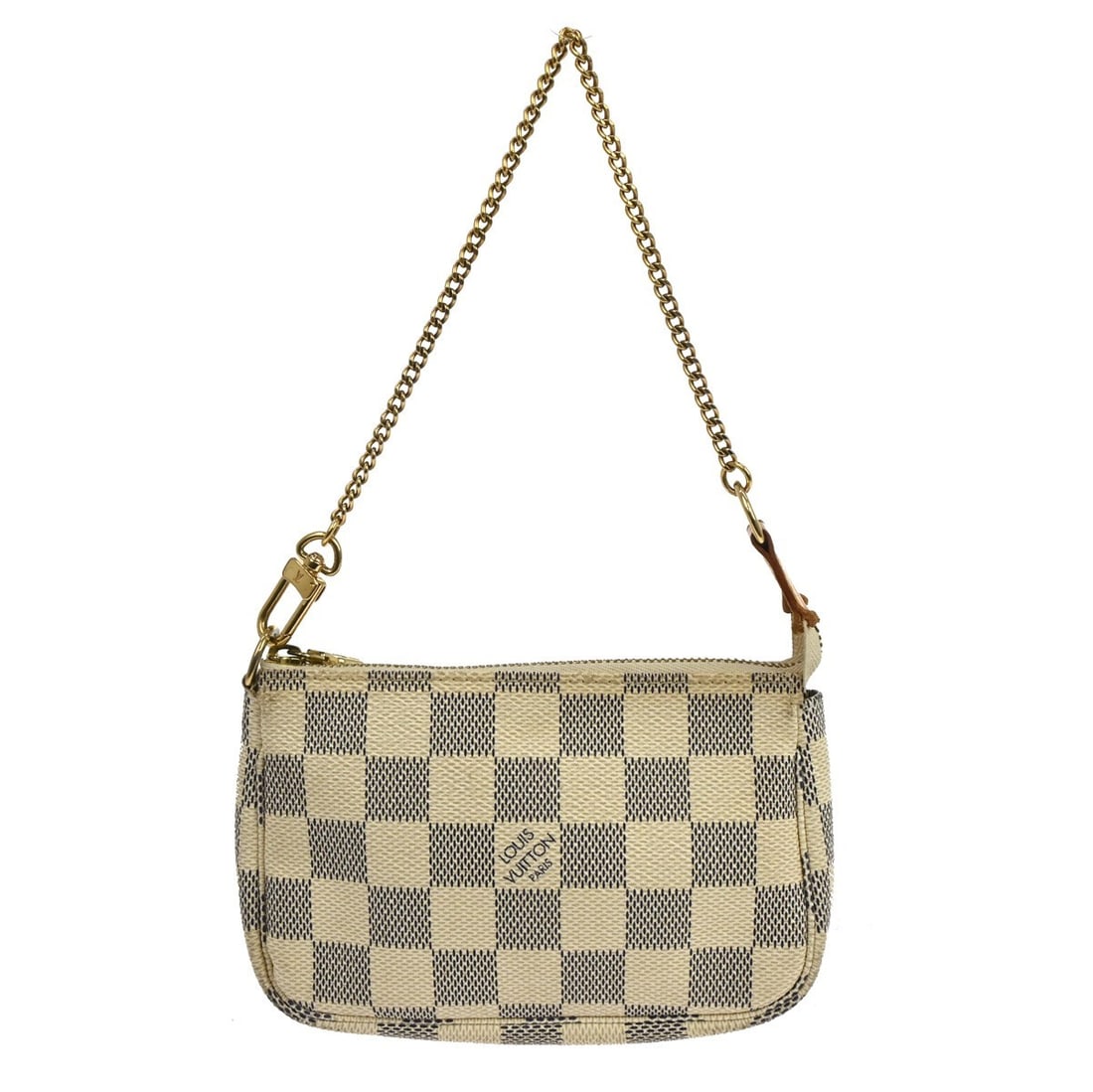 Louis Vuitton Damier Azur Mini Pochette Accessoires Canvas Handbag with Chain Strap: Louis Vuitton Damier Azur Mini Pochette Accessoires Canvas Handbag with Chain Strap This Louis Vuitton Damier Azur Mini Pochette Accessoires is a vintage mini handbag crafted from Damier canvas leathe