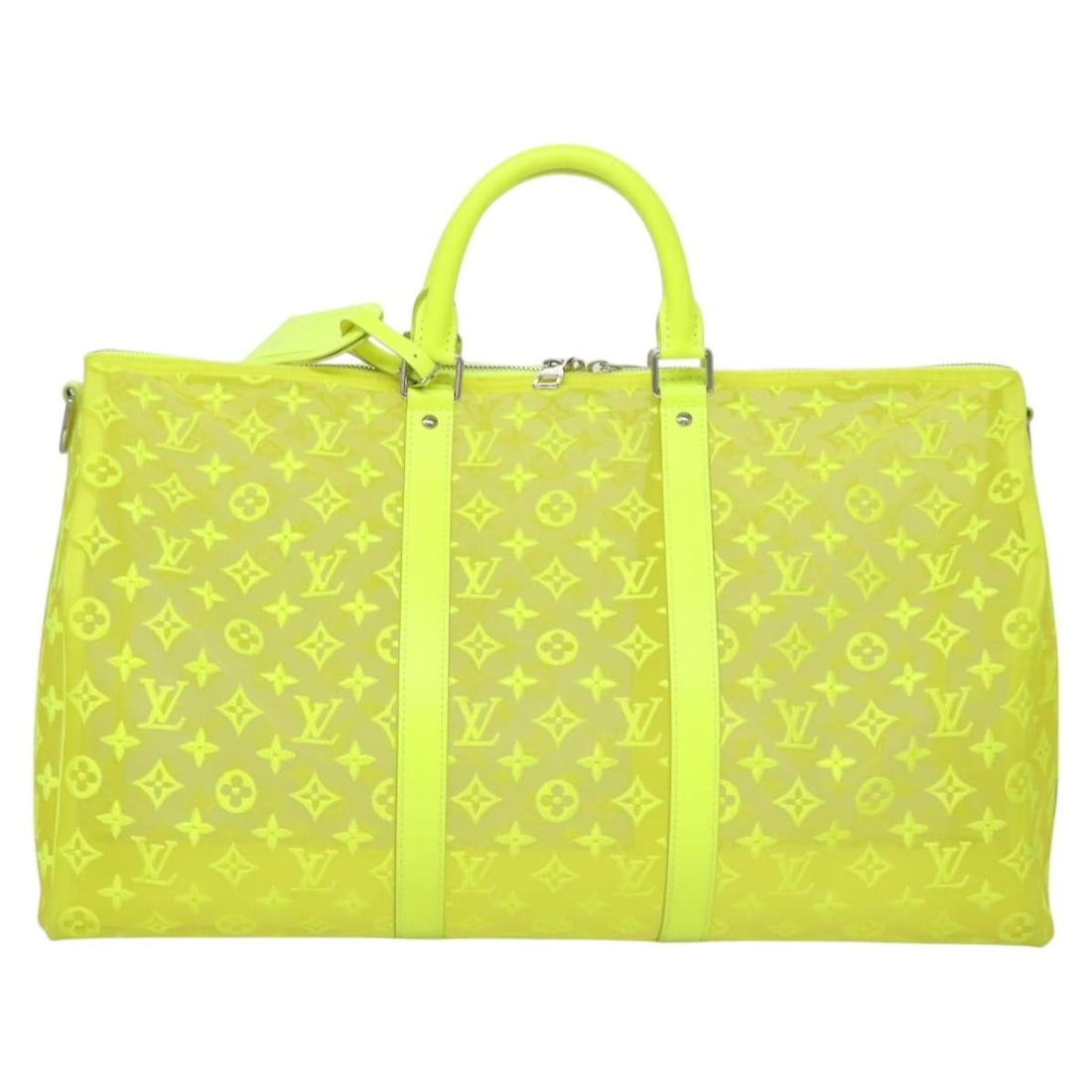 Louis Vuitton Keepall Bandouliere Yellow Mesh Monogram Canvas Travel Bag: Louis Vuitton Keepall Bandouliere Yellow Mesh Monogram Canvas Travel Bag The Louis Vuitton Keepall Bandouliere bag features the iconic Monogram design in a see-through mesh canvas with a vibrant yello