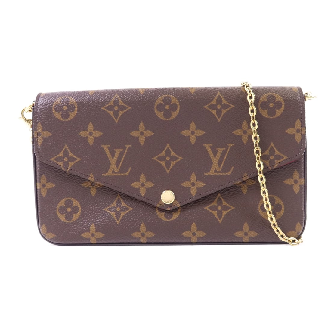 LOUIS VUITTON Felicie Pochette Chain Shoulder Bag M81896 Monogram Brown Red: LOUIS VUITTON Felicie Pochette Chain Shoulder Bag M81896 Monogram Brown Red Elevate your style with the Louis Vuitton Felicie Pochette Chain Shoulder Bag, a chic accessory that combines elegance with 