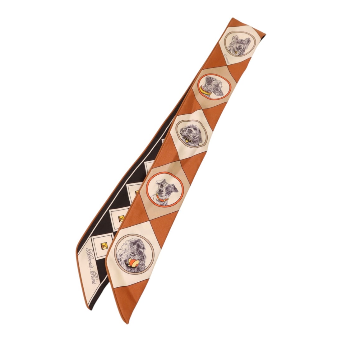 Hermes Silk Twilly Black and Multicolor Women's Scarf: Hermes Silk Twilly Black and Multicolor Women's Scarf Hermes Twilly scarf crafted from silk, featuring a black, brown, white, and multicolor design. This elegant accessory is designed for women and sh