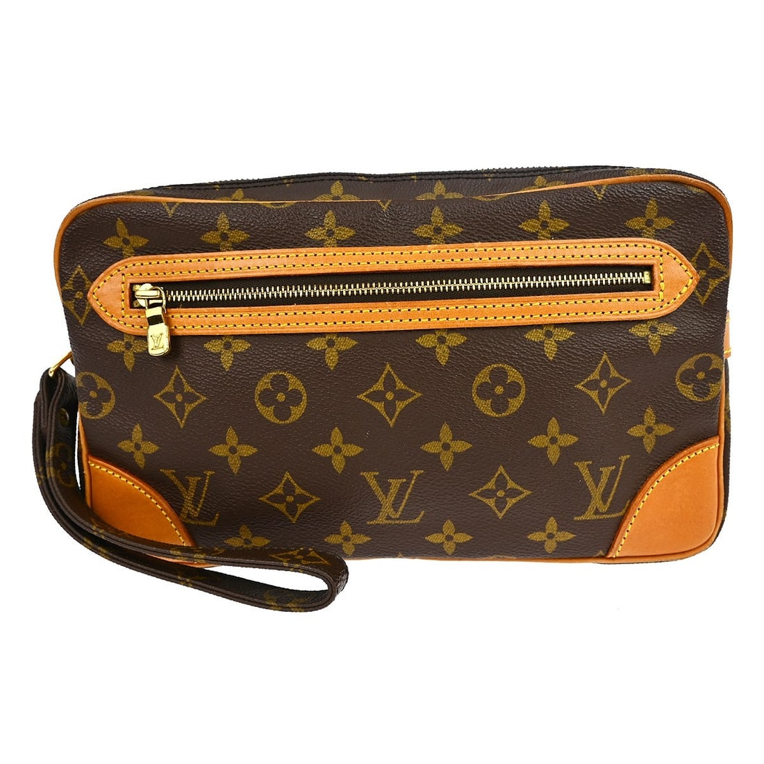 Louis Vuitton Marly Dragonne GM Monogram Leather Clutch Purse M51825 Brown: Louis Vuitton Marly Dragonne GM Monogram Leather Clutch Purse M51825 Brown This Louis Vuitton Marly Dragonne GM clutch bag features the iconic Monogram pattern on brown leather, complemented by a brow