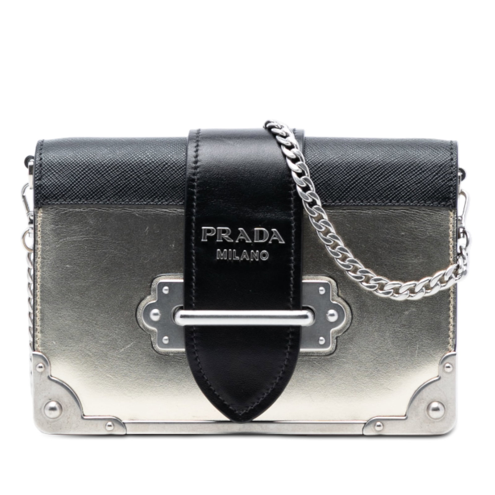 Prada Cahier Gold Metallic Leather Bag with Saffiano Accents (1 of 7)