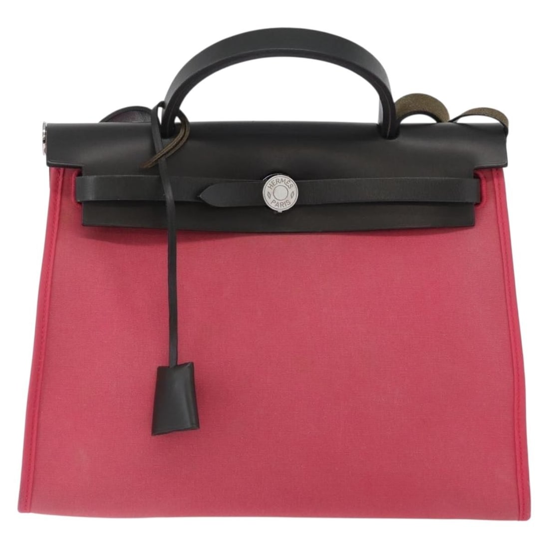 Pink Canvas Herbag Zip by Hermes 31cm Shoulder Bag: Pink Canvas Herbag Zip by Hermes 31cm Shoulder Bag The Hermes Herbag Zip is a stylish handbag crafted from durable canvas in a vibrant pink color, complemented by leather trim. Designed for women, thi