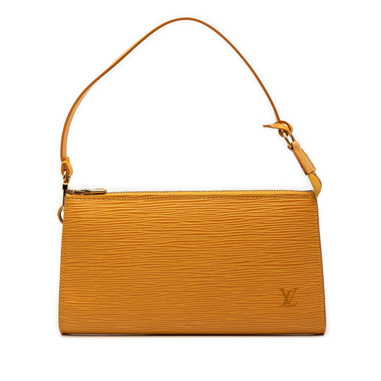 Louis Vuitton yellow Epi leather shoulder bag Pochette Accessoires France: Louis Vuitton yellow Epi leather shoulder bag Pochette Accessoires France This Louis Vuitton Epi Pochette Accessoires features a durable epi leather body in yellow, a flat leather shoulder strap, and 