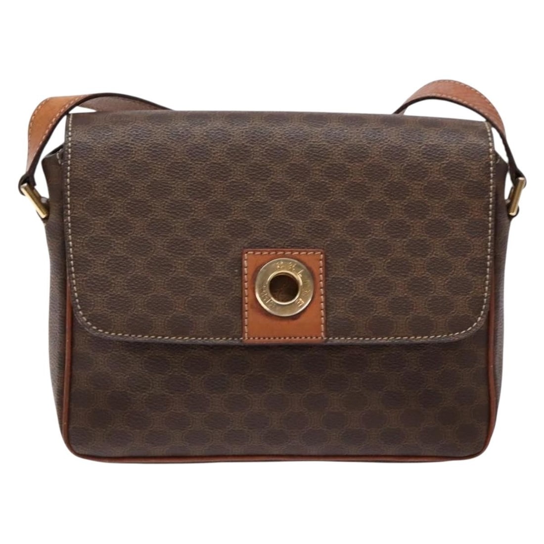 Celine Macadam Canvas and Leather Shoulder Bag Brown 22cm: Celine Macadam Canvas and Leather Shoulder Bag Brown 22cm This Celine Macadam Shoulder Bag is designed for women and crafted from brown canvas with leather accents. Featuring a compact size ideal for 