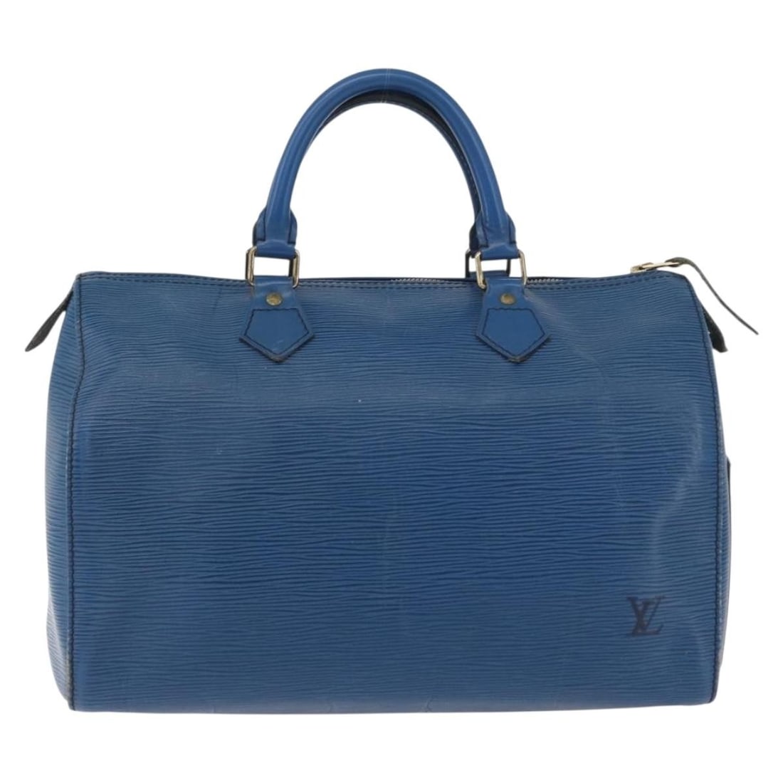 Blue Epi Leather Speedy Bag by Louis Vuitton with 32cm Size: Blue Epi Leather Speedy Bag by Louis Vuitton with 32cm Size This Louis Vuitton Speedy handbag features the signature Epi leather in blue, designed for women. The bag is crafted in France and is in fai