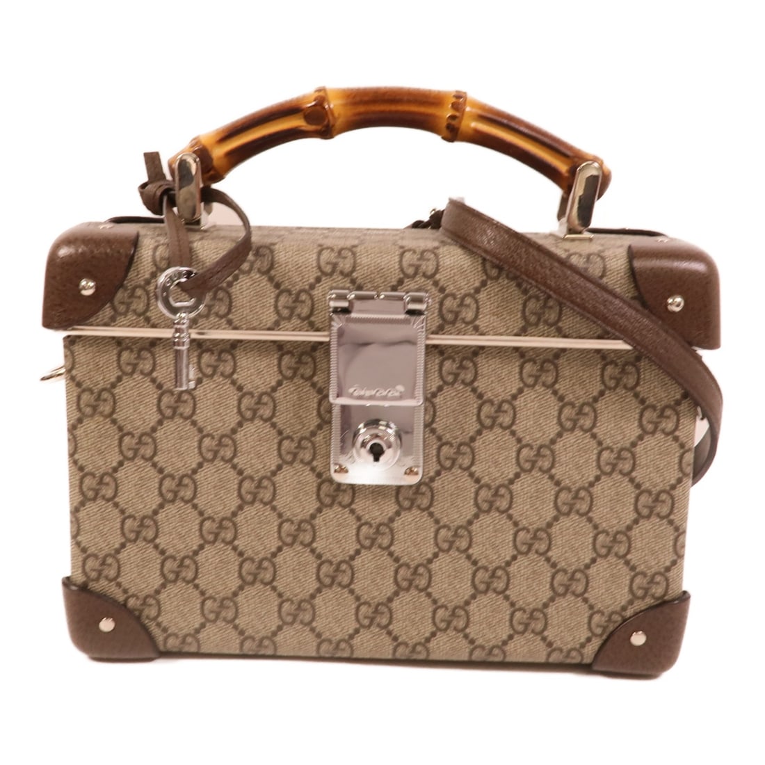 Gucci Globe Trotter GG Beauty Case Brown Coated Canvas Shoulder Bag: Gucci Globe Trotter GG Beauty Case Brown Coated Canvas Shoulder Bag This GUCCI GG Globe Trotter beauty case is a versatile 2-way shoulder bag crafted from durable brown PVC coated canvas. Designed for