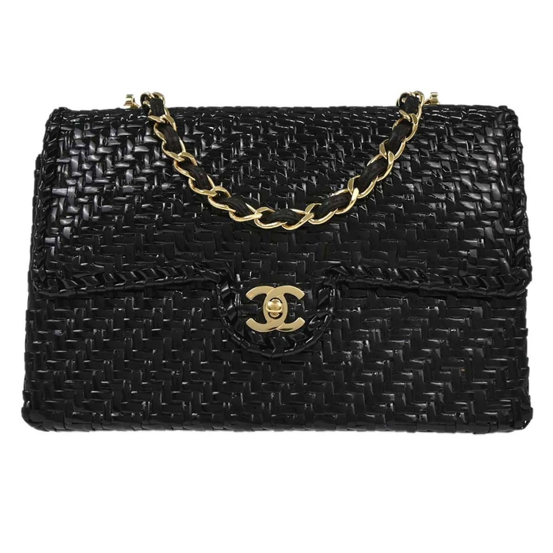 Chanel Medium Classic Flap Black Ratan Wicker Shoulder Bag (1 of 11)