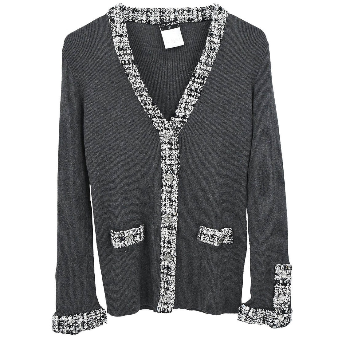Gray Cotton Knit Cardigan by Chanel Size 44 Vintage Long Sleeve (1 of 11)