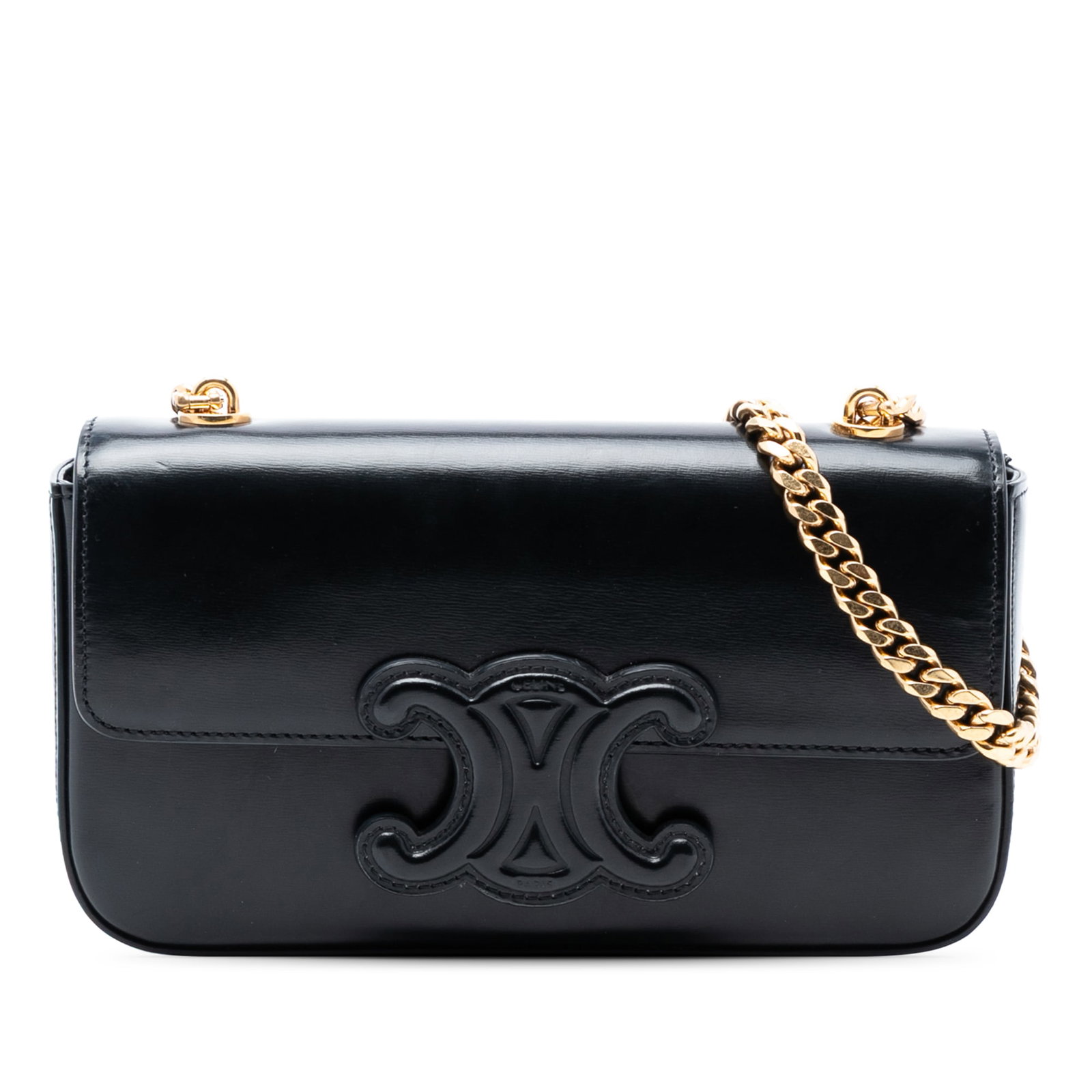 Celine Triomphe Chain Shoulder Bag in Black Smooth Calfskin Leather (1 of 7)